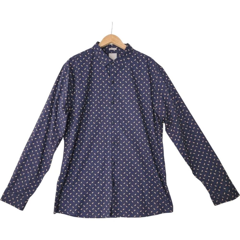 A FRAME by Stitch Fix Stockholm Stretch Poplin Button Up Shirt Navy Mens XL Tall